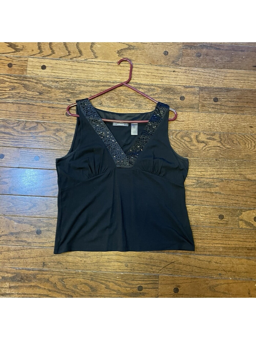 Liz Claiborne Black Beaded V-Neck Sleeveless Top Women’s Size XL Elegant
